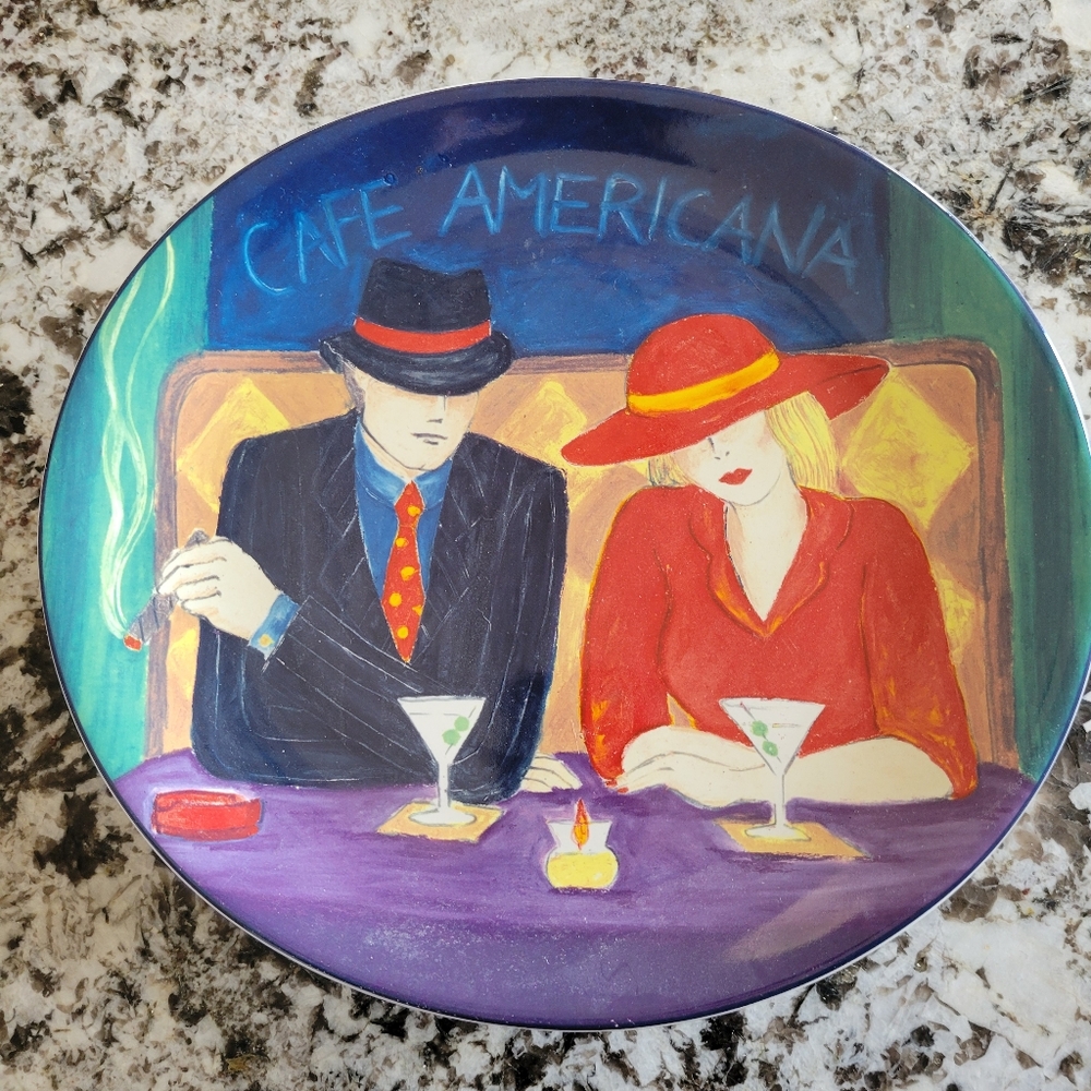 Artistic Serving Plate with Red and Blue Design